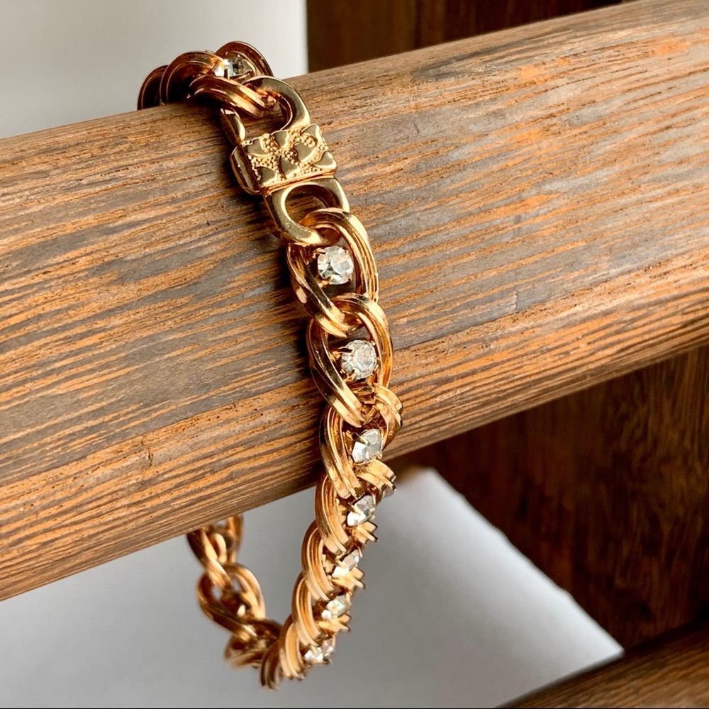 Vintage Rose Gold-toned Link Bracelet Rhinestones